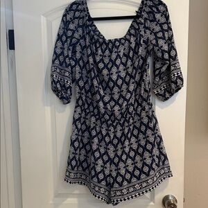 Navy and White Patterned Jumpsuit